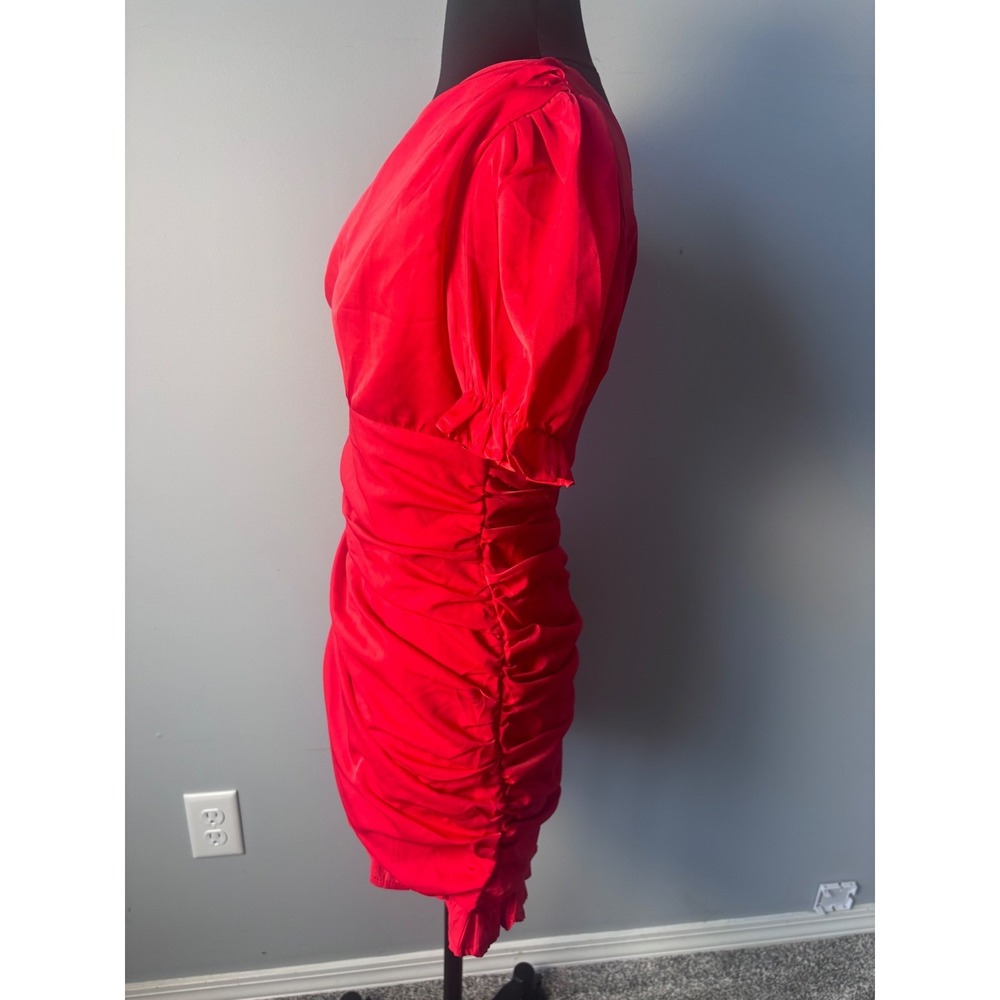 Hello Molly Red One Shoulder Ruched Puff Sleeve Mini‎ Dress US 8 nwt - Picture 4 of 16